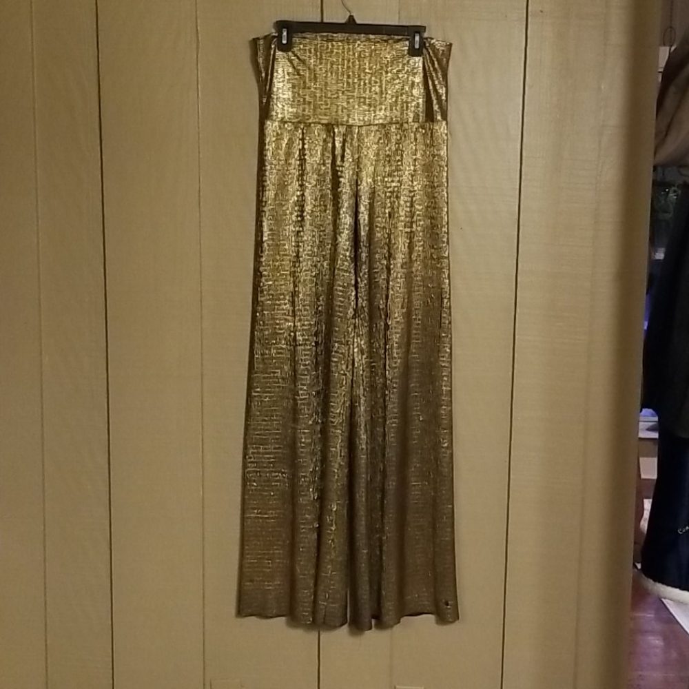 Gold wide leg palazzo pants size Large
